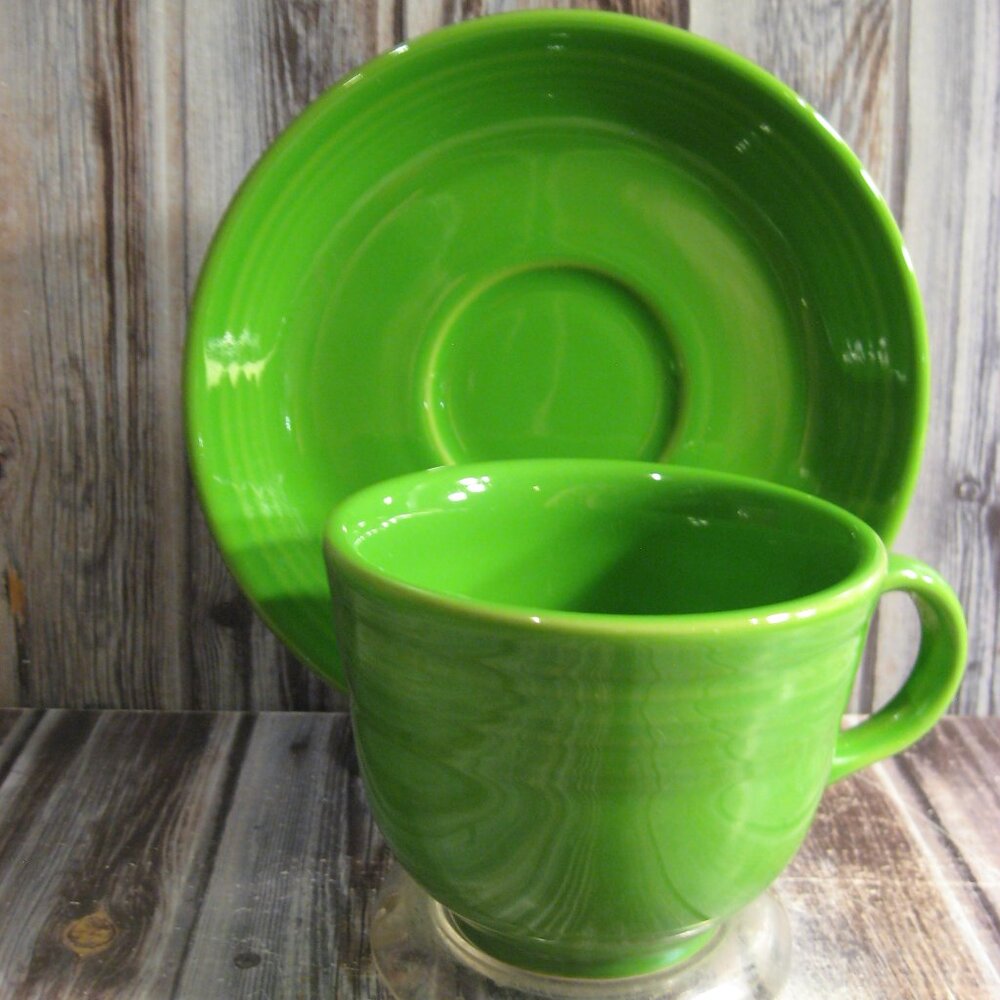 FIESTA BY HOMER LAUGHLIN SHAMROCK GREEN CUP & SAUCER SET